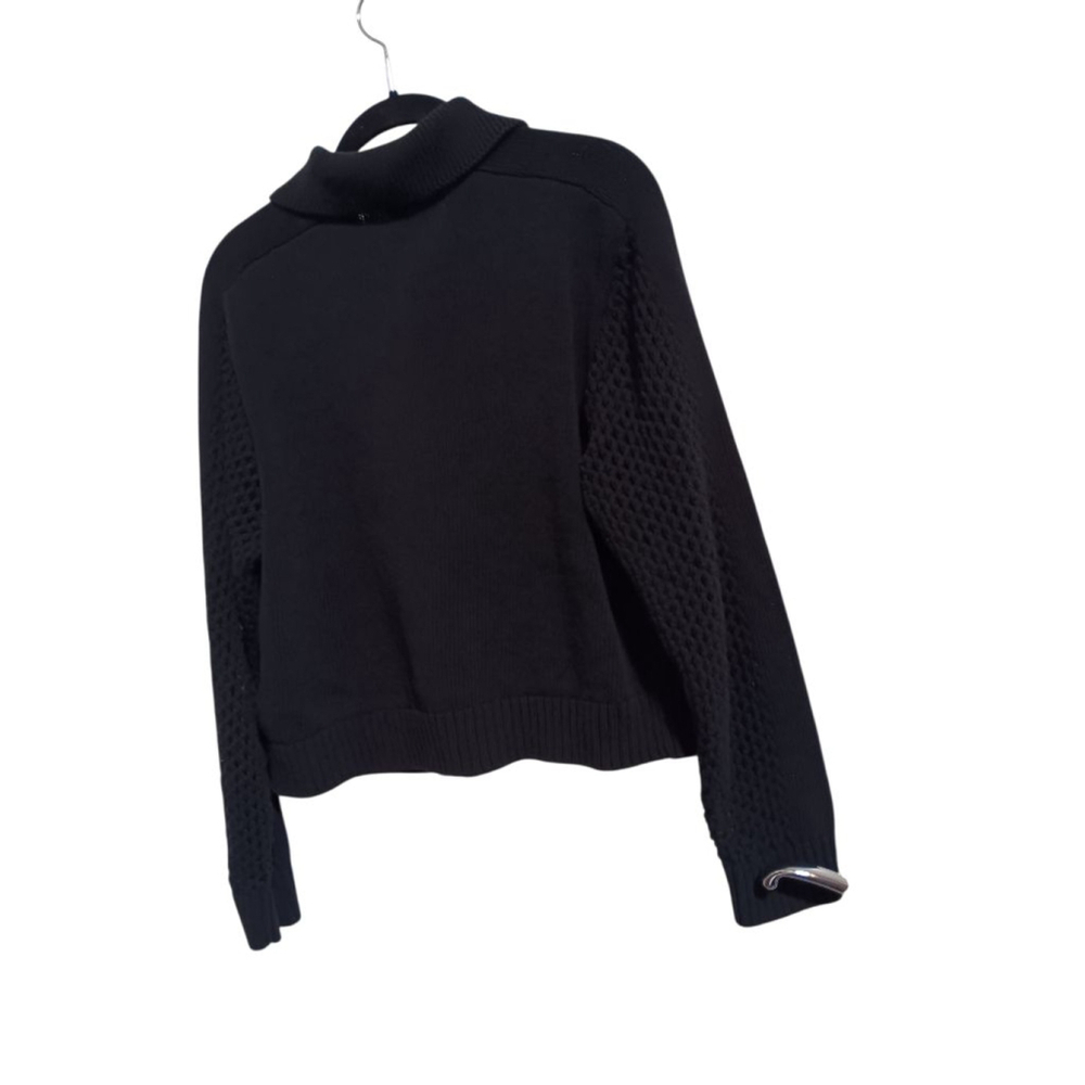 H&M Knitted Mesh Polo Button Front Cardigan in Black - Picture 6 of 9